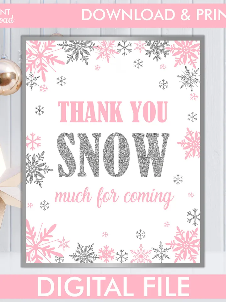 Winter Onederland Signs, Winter Onederland Birthday Girl Decorations, Pink Silver Snowflakes First Birthday Decorations Instant Download