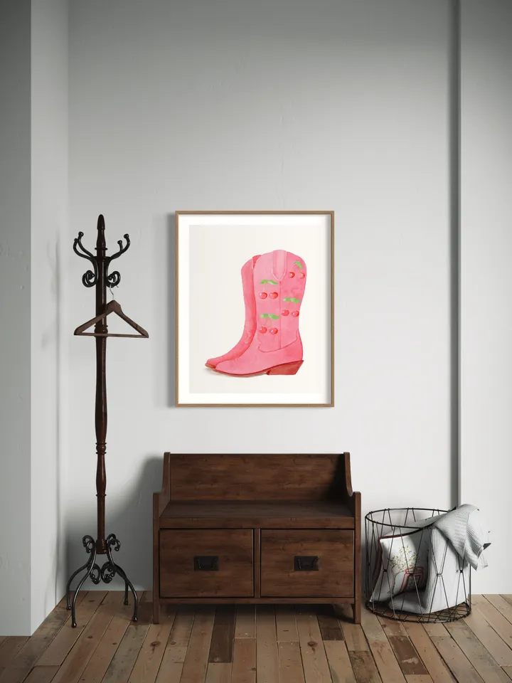 Pink Cowgirl Boots, Preppy Wall Art, Western Home Decor, Retro Girly Wall Art, College Dorm Decor, Gift For Her, Trendy Wall Art, Pink Print