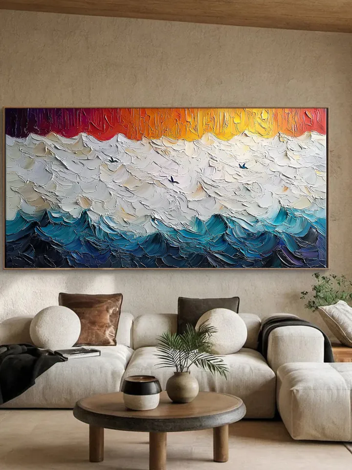 Impasto Ocean Painting, Textured Seascape Art, 3D Ocean Waves Wall Art, Large Canvas Art, Coastal Decor, Blue Wall Art, Living room Wall Art