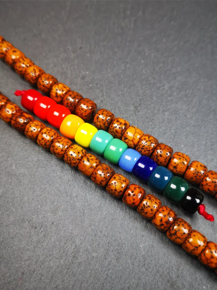 Gandhanra 1 Set of 2 Strings Sherpa Glaze Beads,Marker Beads for Mala / Necklace,Prayer Beads Accessories,0.3&quot; × 0.24&quot;