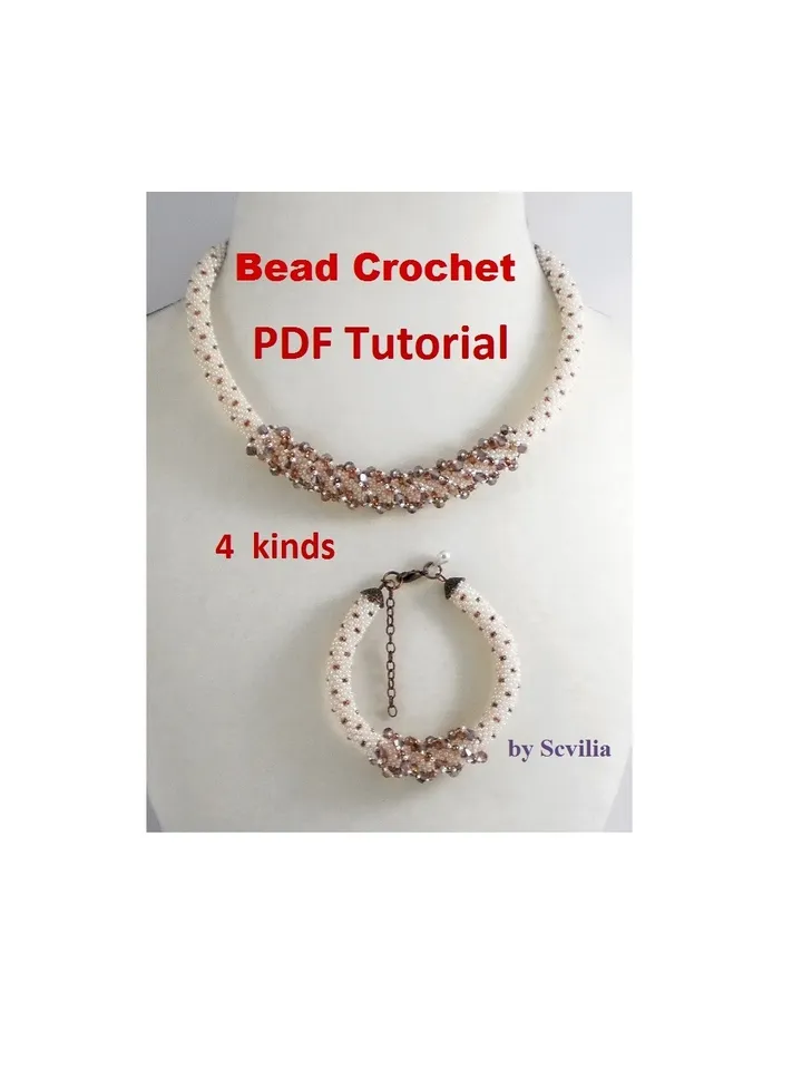 Bead crochet rope pattern for beading «Secret» necklace and bracelet 4 kinds, Tutorial, DIY, beading, Instant Download, PDF fail