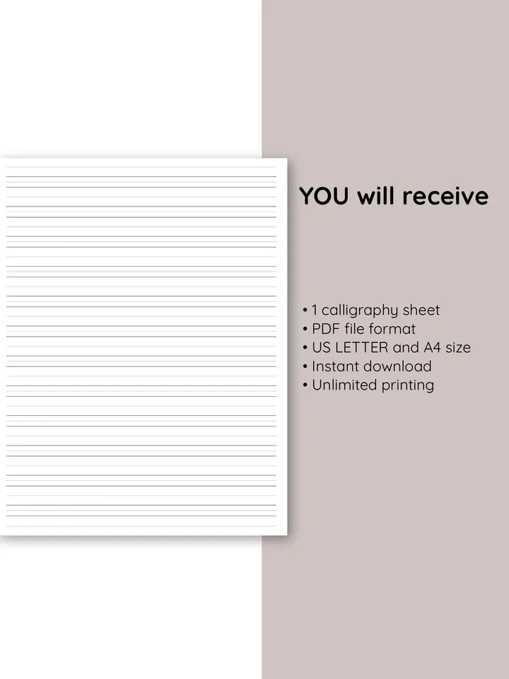 Printable Blank Handwriting. Lettering practice. Worksheet. Graph Paper. Handwriting Guide. Calligraphy Sheet.