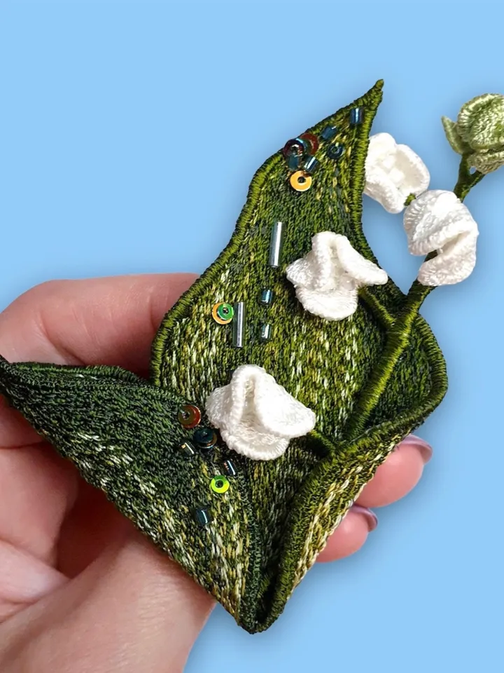 Lily of valley FSL machine embroidery design 3D flower for making earrings, brooches or other decoration