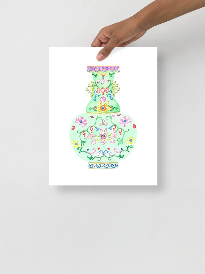 Chinoiserie Green Ginger Jar Watercolor Wall Art Print Chinoiserie Vase Art Vintage Porcelain Vase Arts For Living Room Ginger Jar Decor