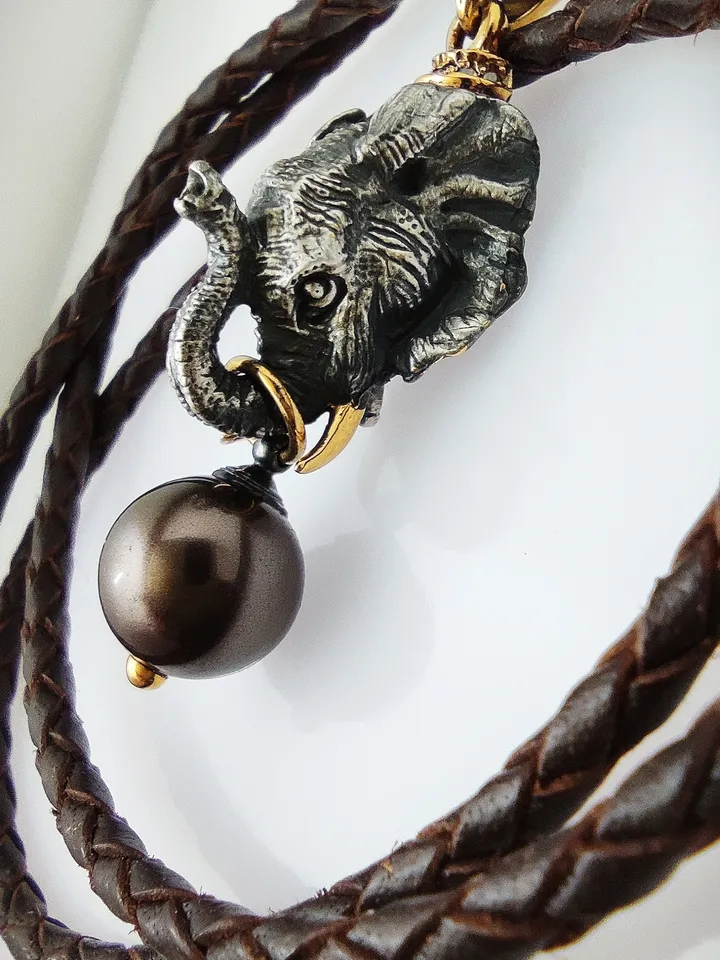 Designer necklace - totem Elephant with pearls