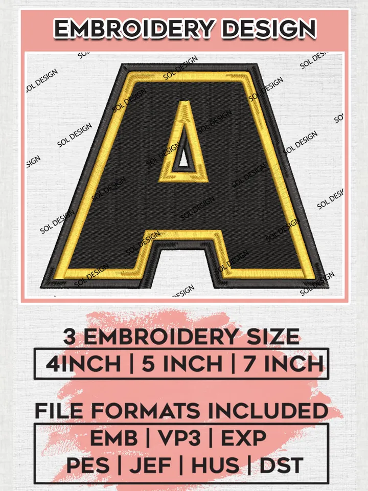 NCAA Adrian Bulldogs Team Letter Logo Embroidery Design Files, NCAA Adrian College Machine Embroidery, NCAA Teams, 3 sizes, NCAA Machine embroidery designs, Digital Download