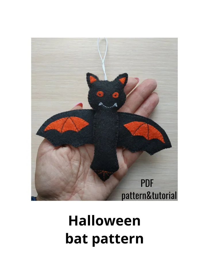 Halloween bat pattern, Halloween pattern, felt pattern, bat sewing pattern, bat ornament, felt bat pattern, Halloween décor, Halloween gift, Halloween plush bat, plush bat toy