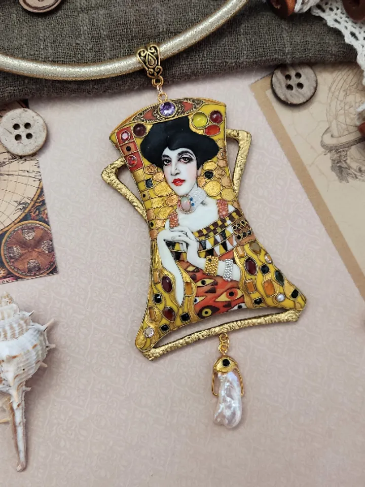 Necklace Adel Klimt, Gold Adele, Lady in gold, Art Nouveau necklace, unusual necklace, gold necklace