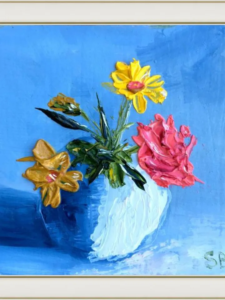Flowers Painting Original Art Floral Artwork 4 by 4