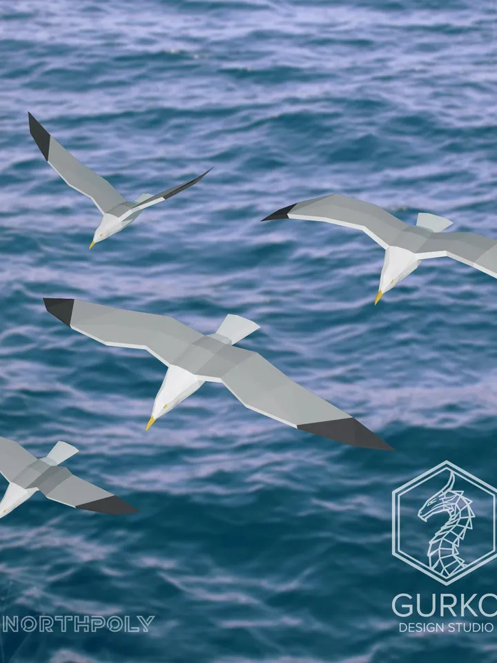 Seagulls Papercraft, Bird, Digital Template, PDF Download, Gurko, 3D Low Poly, Pepakura, Origami Sculpture, Paper Party Decoration, DIY Gift