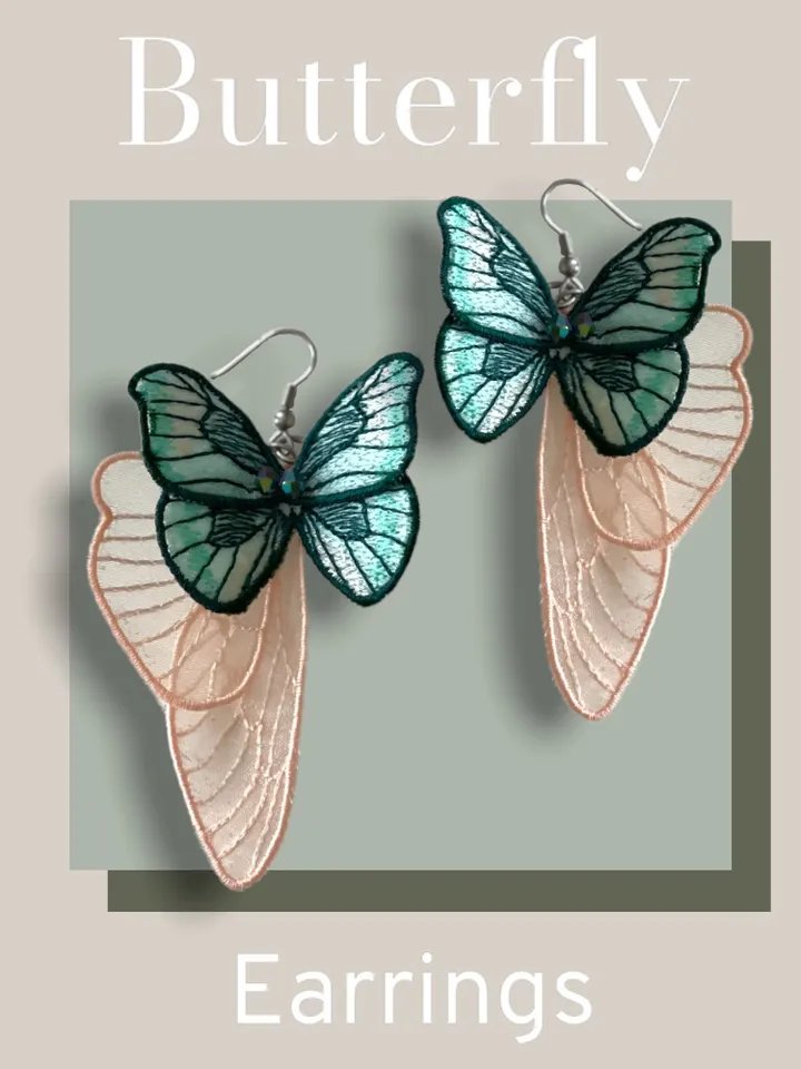Machine embroidery design butterfly earrings Digital embroidery pattern Floral motif 3D embroidery chart butterfly embroidery design
