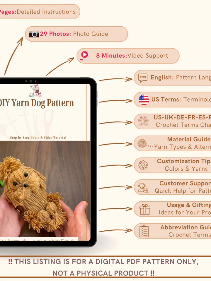 DIY Yarn Dog Pattern, Easy Yarn Craft Tutorial for Adorable Handmade Dog Decoration Figures, Great Gift Idea for Crafters