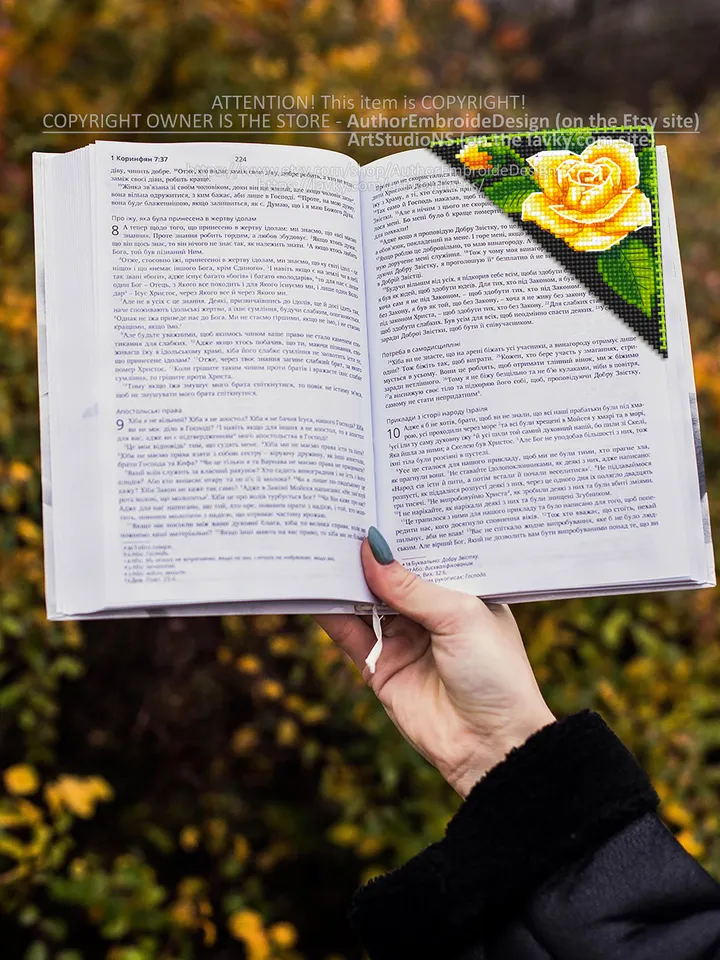 Corner bookmark cross stitch pattern PDF download Yellow rose cross stitch chart, Floral bookmark corner digital PDF, Yellow flowers #B215