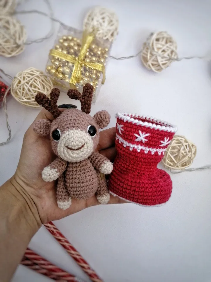 PDF Christmas Deer in a sock Christmas amigurumi pattern Christmas ornament Deer Christmas decoration X-mas crochet Amigurumi Christmas Sock