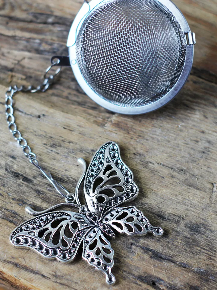 Butterfly tea ball infuser for herbal tea, Tea infuser charm, Tea Strainer insect pendant, loose leaf tea lover gift