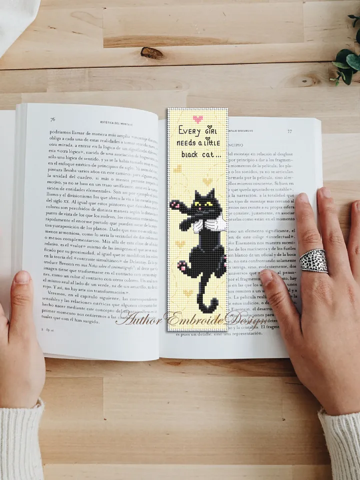 Cat bookmark cross stitch pattern download PDF Black cat cross stitch chart, Funny bookmark digital pattern PDF, Cat mom embroidery #B319