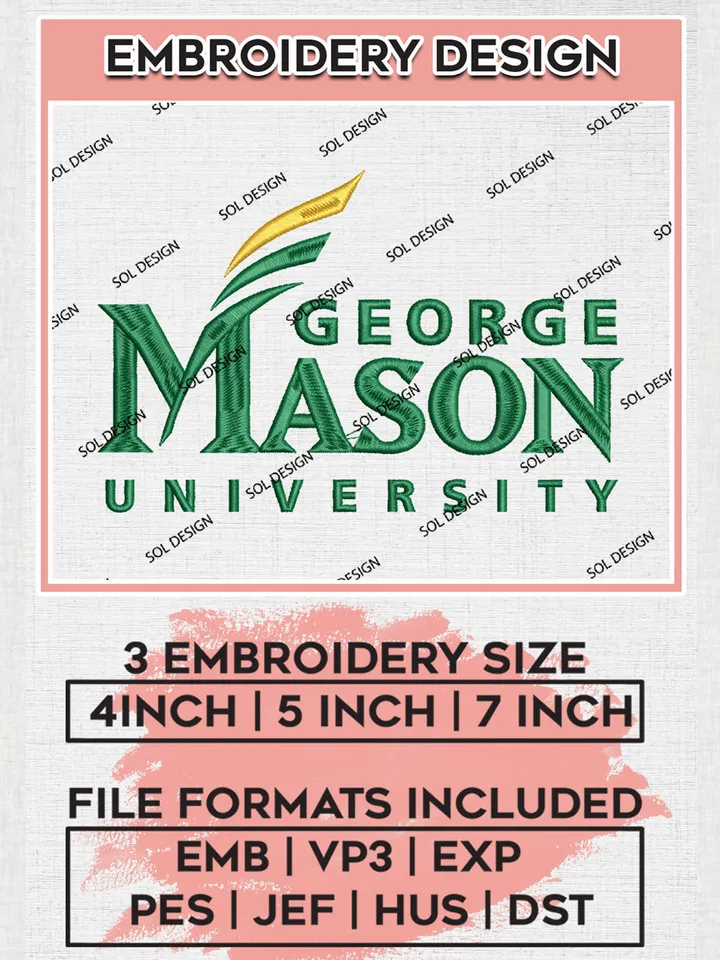 George Mason Patriots Football Team Logo Embroidery Design Files, NCAA George Mason Patriots Machine Embroidery, NCAA Teams, 3 sizes, NCAA Machine embroidery designs, Digital Download