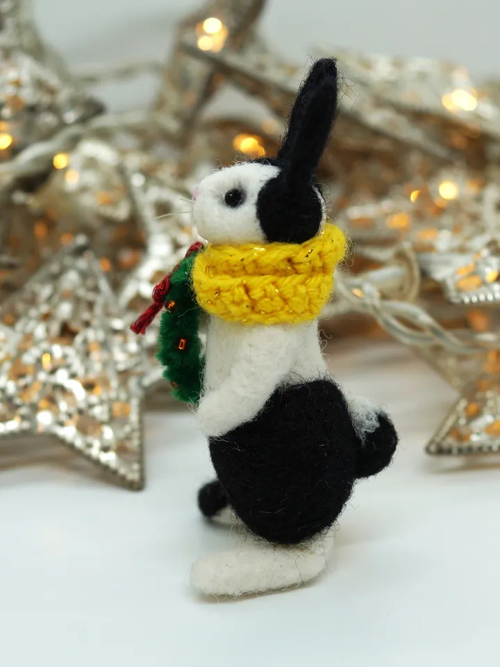 Cuddles the rabbit, needle felted black and white rabbit, Christmas gift, ships from the US