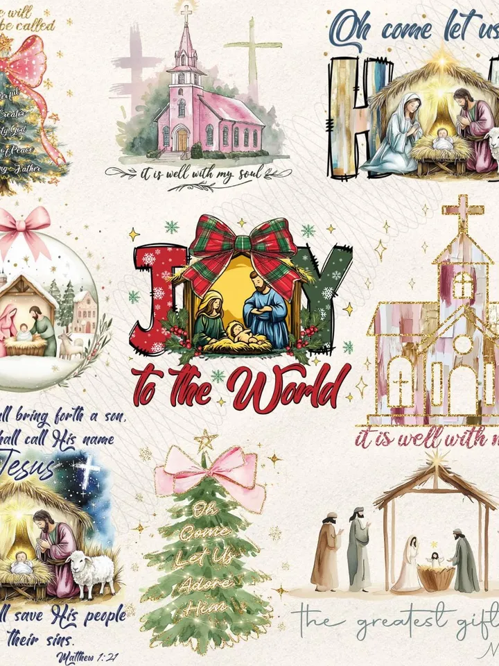 Christian Christmas PNG Bundle, Greatest Gift of all PNG | Bow Nativity Coquette Christmas Sublimation PNG Design | Hand Drawn Christmas Bow