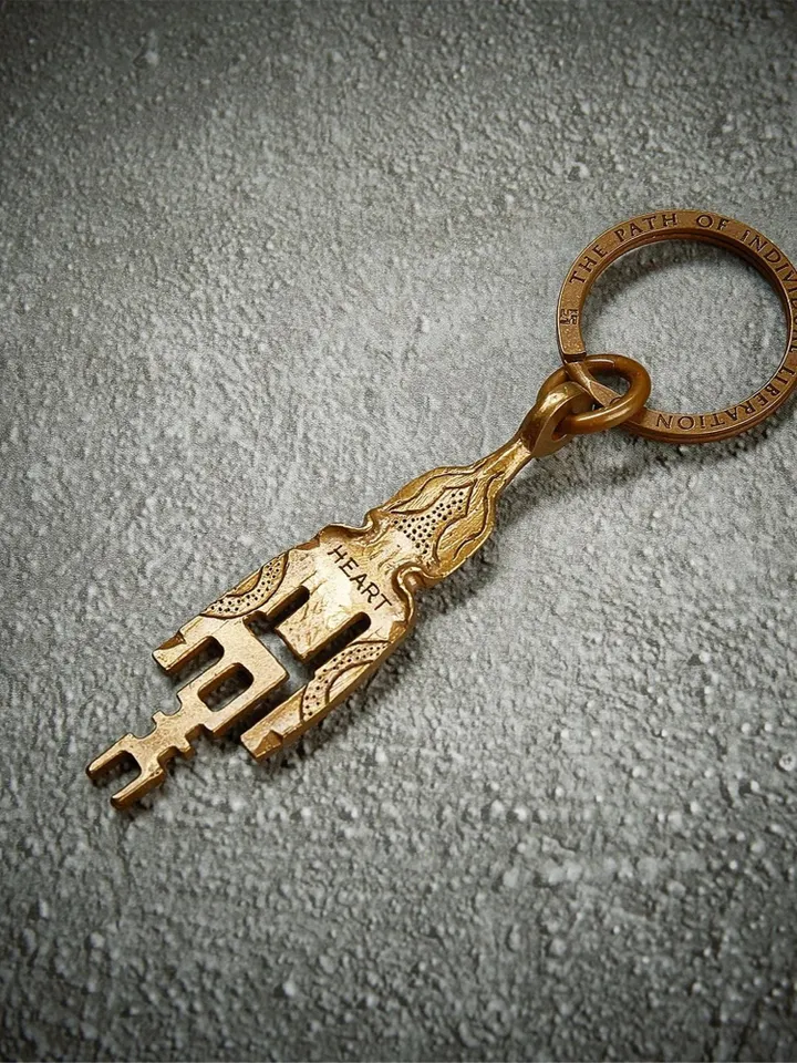 Gandhanra Antique Tibetan Amulet Keychain,The Key of Heart, Trantic Buddhism Dharma, Himalayan Style Pendant,Made of Pure Brass