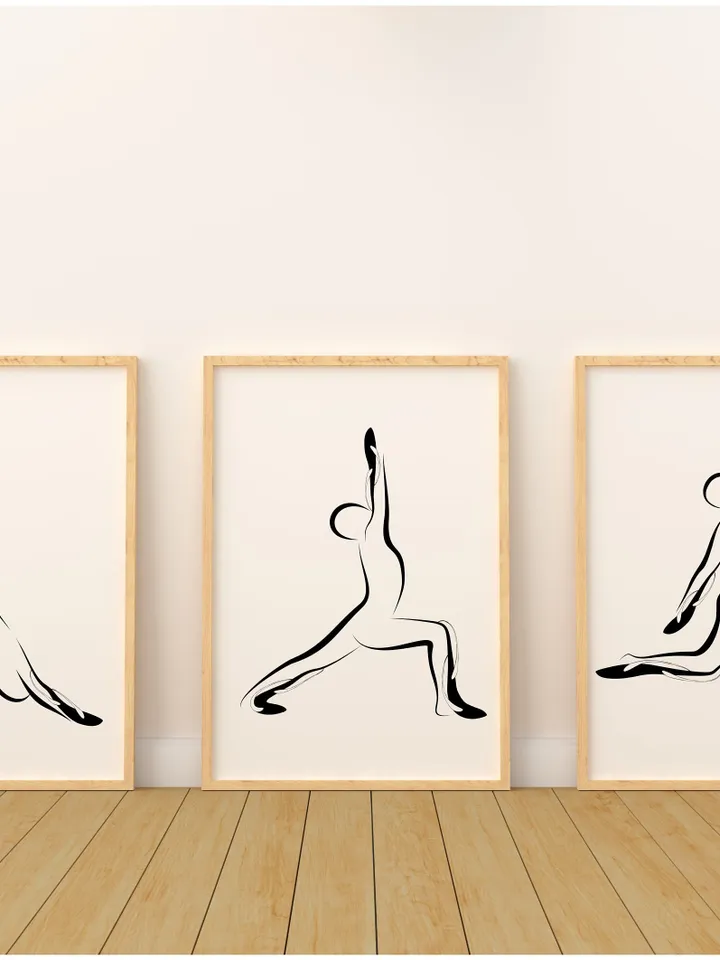 Set Of 3 Yoga Wall Art, Yoga Abstract Art, Yoga Wall Decor, Yoga Poster, Yoga Studio Decor, Yoga Pose, Yoga Gift Ideas, Valentines Day