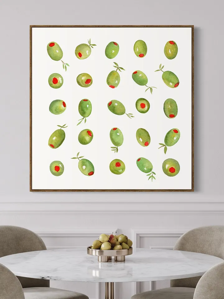 Olive Branch Watercolor Painting, Olive Wall Art, Italy Wall Art, Kitchen Poster, Green Food Art, Olive Kitchen Decor, Minimal Plant Print