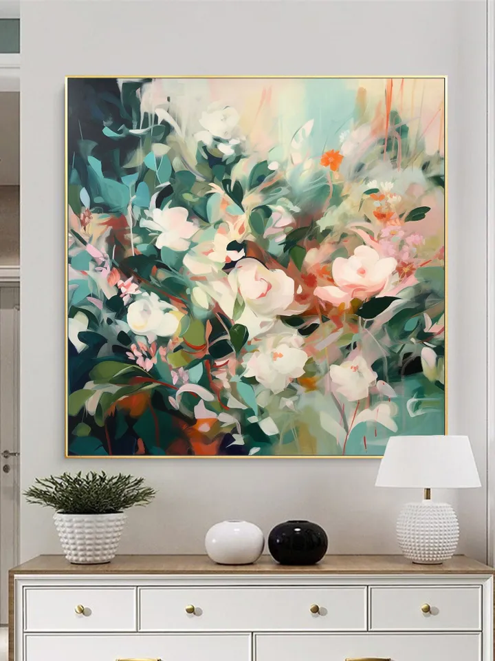 Large Original Flowers Oil Painting On Canvas, Abstract Blooming Flowers Painting, Boho Wall Art, Custom Painting, Living room Home Decor