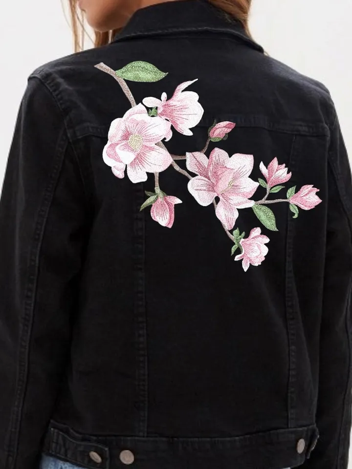 Magnolia twig in the technique of art embroidery machine embroidery design digital embroidery pattern