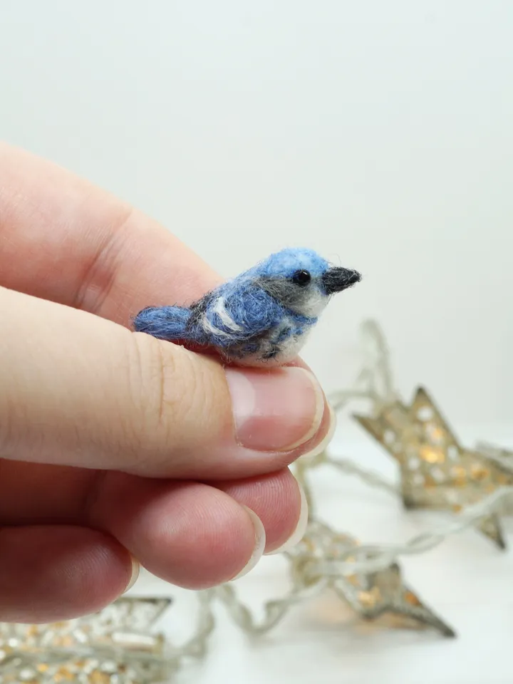 Tiny needle felted cerulean warbler, miniature bird