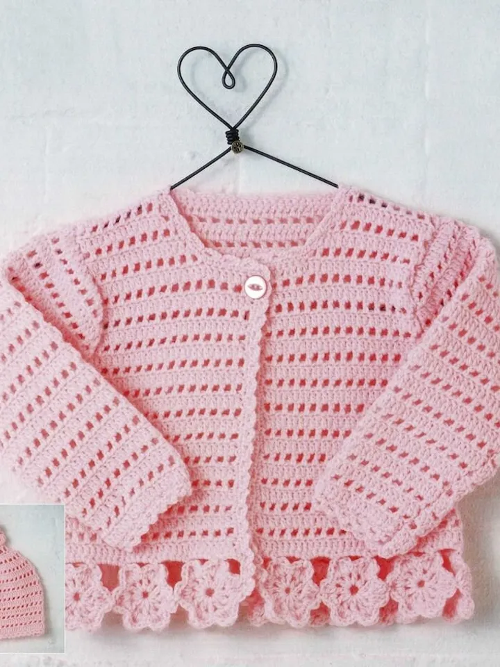 Baby cardigan crochet pattern, lace baby cardigan pdf, set baby crochet