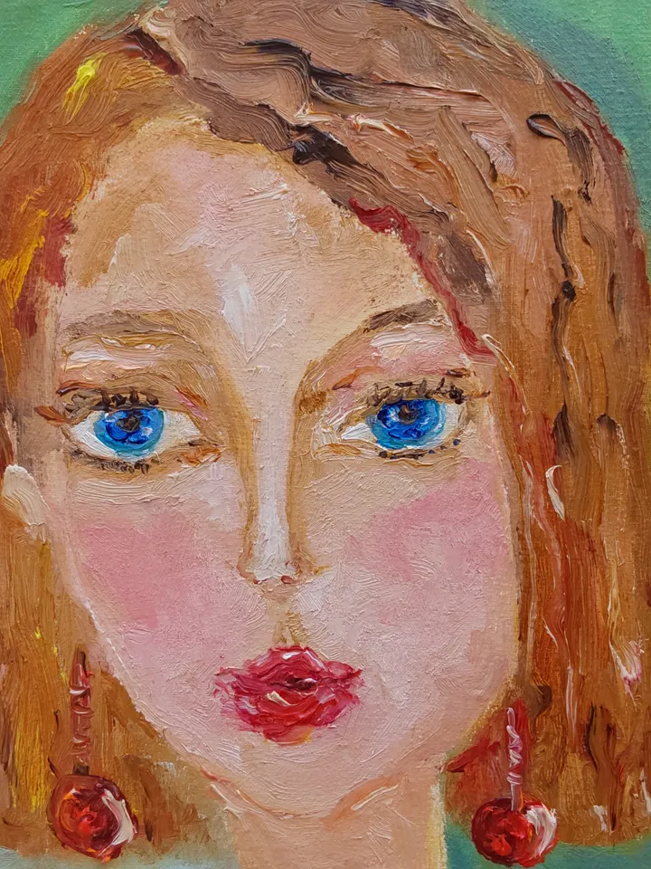 Oil painting on canvas "Portrait of woman in red. Imitating Modigliani" 40x50cm (16x20inch)The painting is sold. A copy is possible.