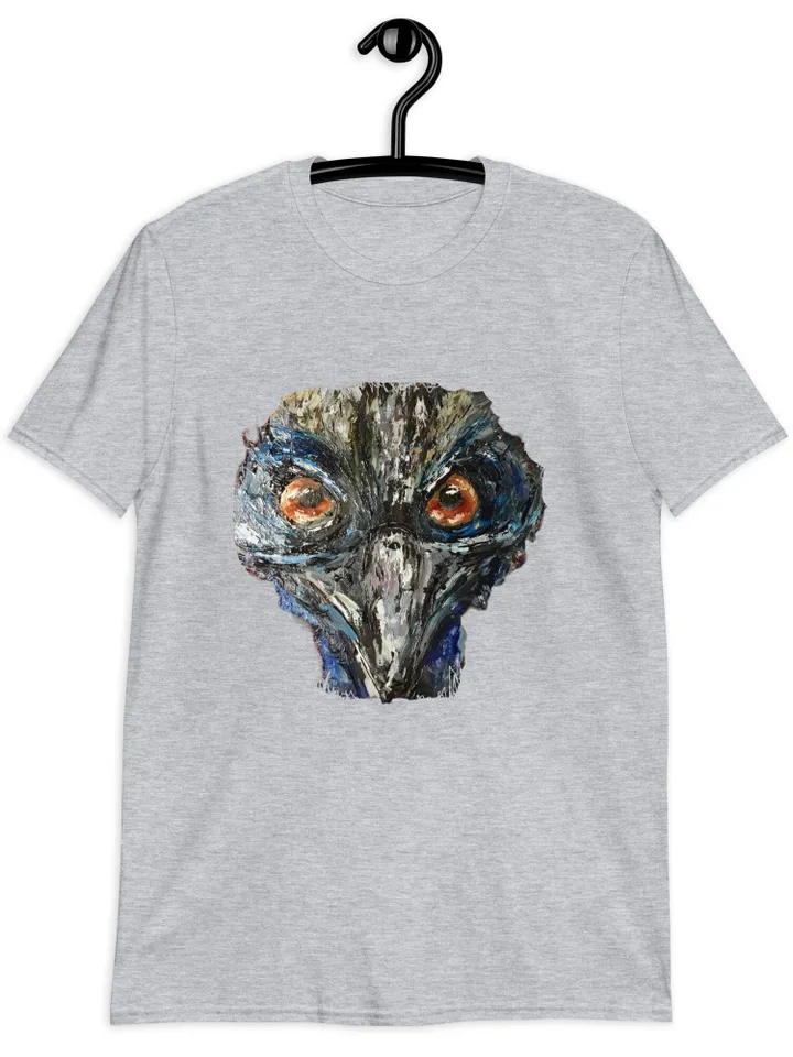 Cassowary bird short-Sleeve Unisex T-Shirt made with my original mix media painting,unique wearable gift for animal lovers.