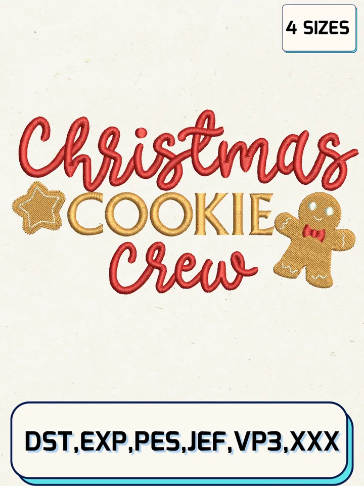 Christmas Cookie Crew Embroidery Design Files,Christmas Embroidery Designs,Machine Embroidery Files,4 Sizes