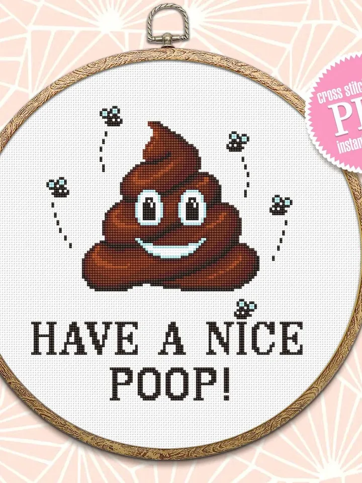 Poop emoji cross stitch pattern Have a nice poop Instant download PDF, Funny cross stitch quote, Kawaii cross stitch chart, Home decor #Q5