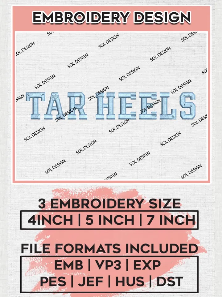 NCAA Tar Heels Team Writing Logo Embroidery Design Files, NCAA North Carolina Tar Heels Machine Embroidery, NCAA Teams, 3 sizes, NCAA Machine embroidery designs, Digital Download