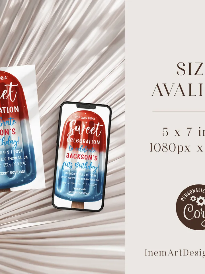 4th of July Invitation, Popsicle Birthday Invitation, Popsicles Pop on Over Invitation, Patriotic Party Invitation, Editable Template
