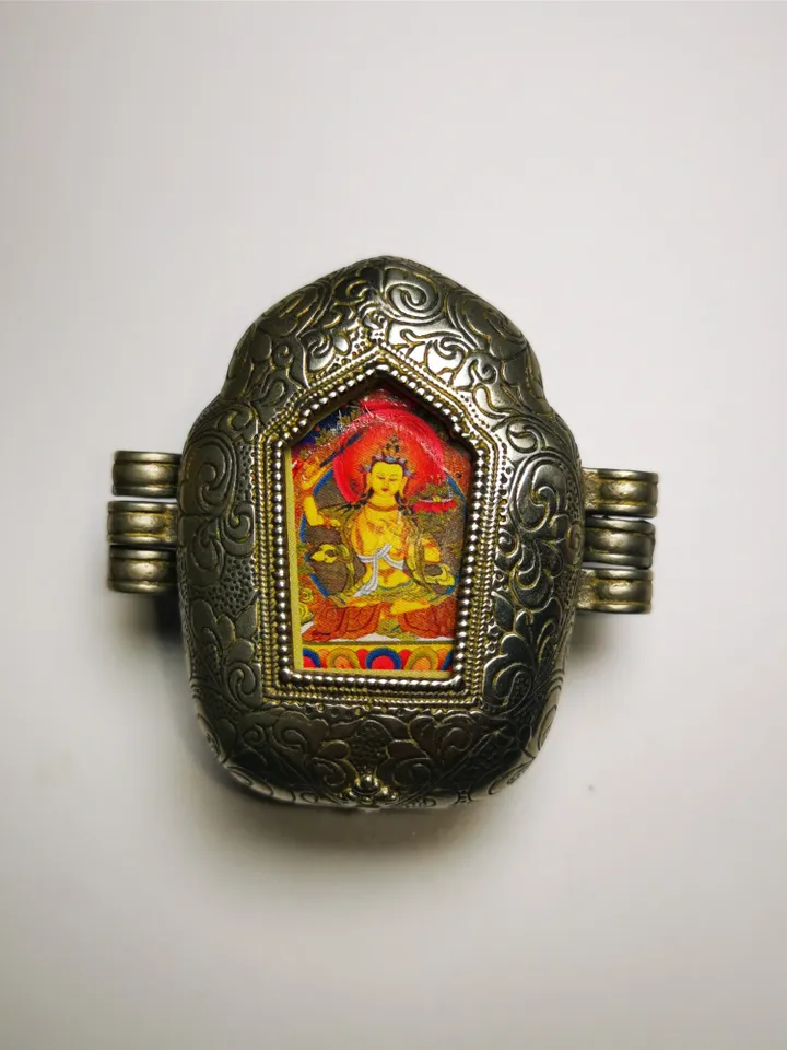 Gandhanra Antique Handmade Gau Ghau Shrine,Manjusri,Wisdom Buddha,Mini Tibetan Buddhist Altar Amulet Pendant
