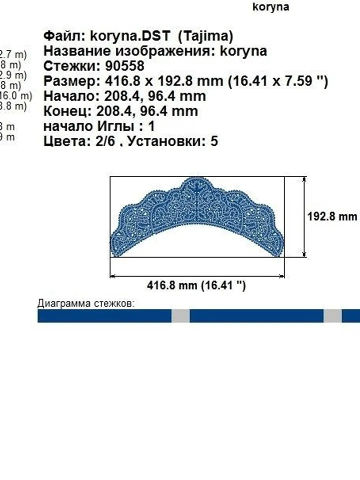 Diadem design for machine embroidery