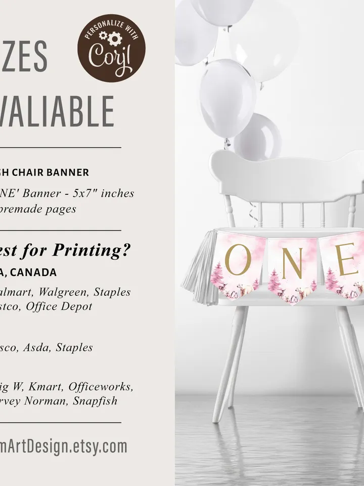 Winter Onederland High Chair Banner Wonderland Boy Girl 1st Birthday Party Decor Polar Bear Arctic Animals Bunting Flag Printable Prop i123