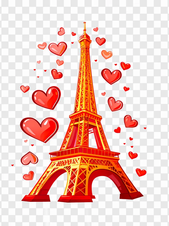 Eiffel Tower Transparent PNG clipart for Valentines Day illustration Paris summer 2024