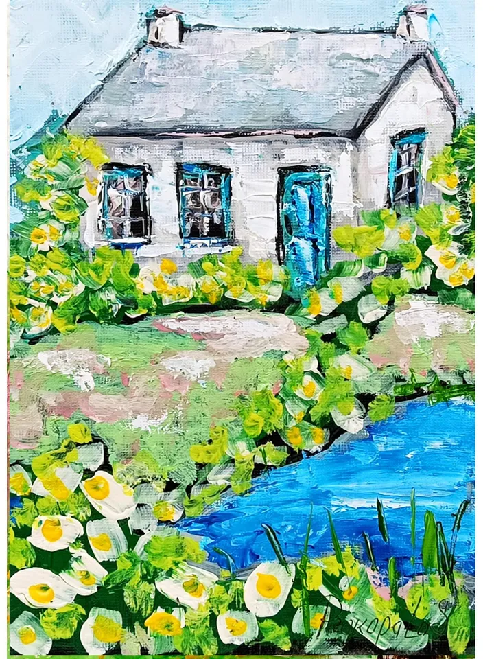 Ireland Painting Irish Cottage Original Art Landscape Impasto Oil Painting Small Impressionist Artwork Art 7x5 by ArtProkopaloSv