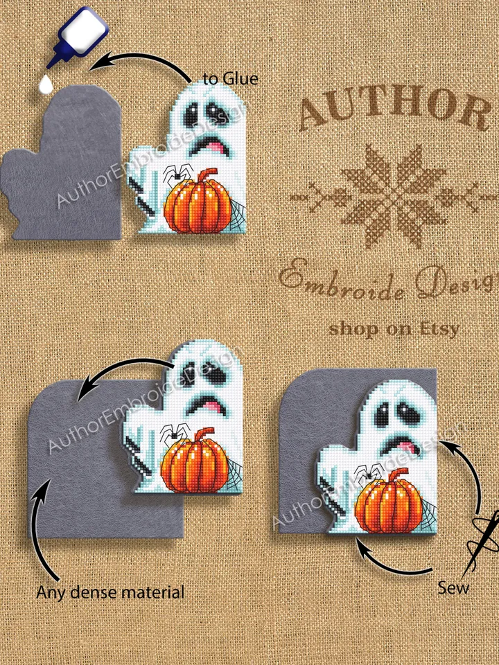 Halloween corner bookmark cross stitch pattern PDF download Spooky ghost cross stitch chart, Handmade bookmark pattern digital PDF #B343