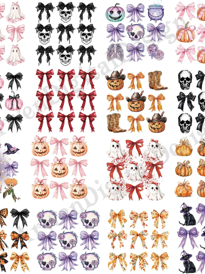 Coquette Bow Halloween PNG, Spooky Season Png Design, Ghost Wicth Sublimation Bundle, Skull Funny Instant Digital PNG Download