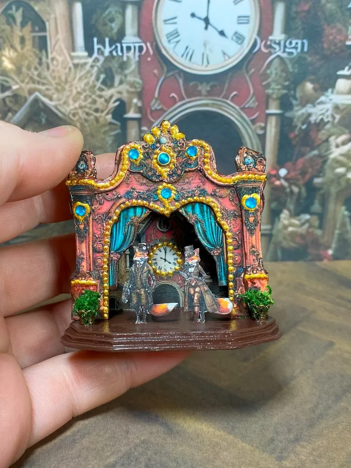 Puppet theater. Theater for a dollhouse. Vintage puppet theater. 1:12. Handmade.