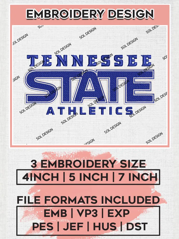 NCAA Tennessee State Athletics Team Logo Embroidery Design Files, NCAA Tennessee State Tigers Machine Embroidery, NCAA Teams, 3 sizes, NCAA Machine embroidery designs, Digital Download