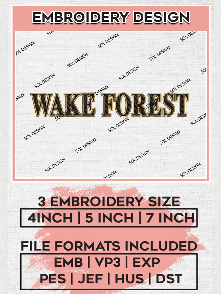 NCAA Wake Forest Team Writing Logo embroidery designs, NCAA Wake Forest Demon Deacons Logo Machine embroidery designs, NCAA Team Logo embroidery designs, NCAA Game Day Machine embroidery designs, Digital Download
