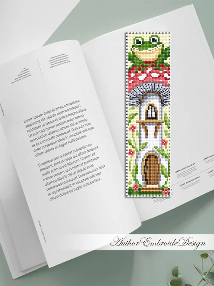 Mushroom bookmark cross stitch pattern PDF download Mushroom cross stitch chart, Funny bookmark pattern digital PDF, Frog cross stitch #B473