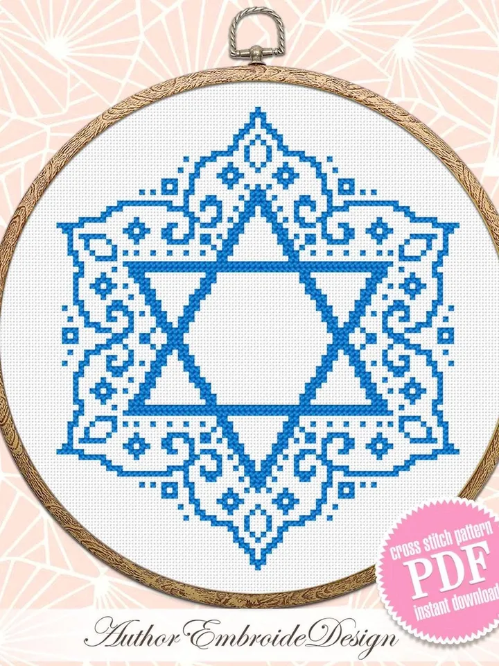 Mandala Star of David cross stitch pattern PDF download Jewish star cross stitch chart, Mandala pattern digital, Religious needlepoint #M278