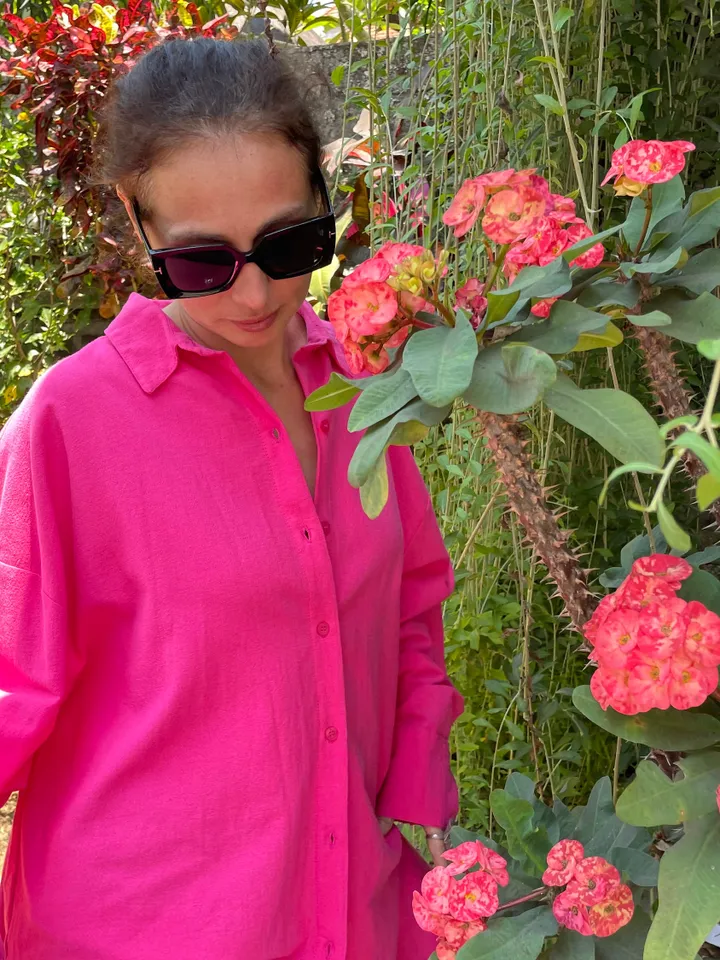 Pure linen oversize fuschia shirt / soft linen summer bikini cover up  maldi shirt / classy shirt comfy resort wear  / comfy women wear