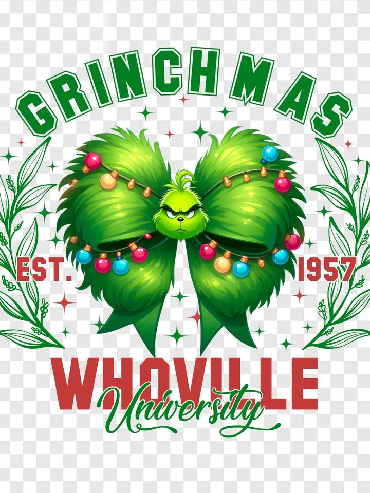 Whoville University Est 1957 PNG | Funny Grincmas Sublimation for Print PNG | New Year Trendy, Grinchmas university clipart